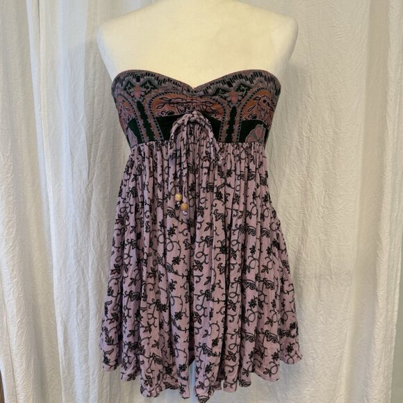 Free People Elowen Strapless Printed Romper Purple Lavender Fields XS - Picture 10 of 11